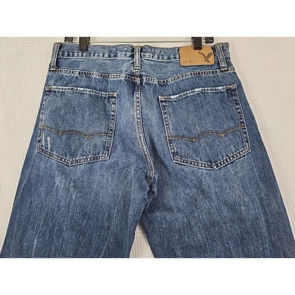 American Eagle ~Men's Size 32/34~ Blue Denim Relaxed Straight Jeans Distressed. - Picture 6 of 12